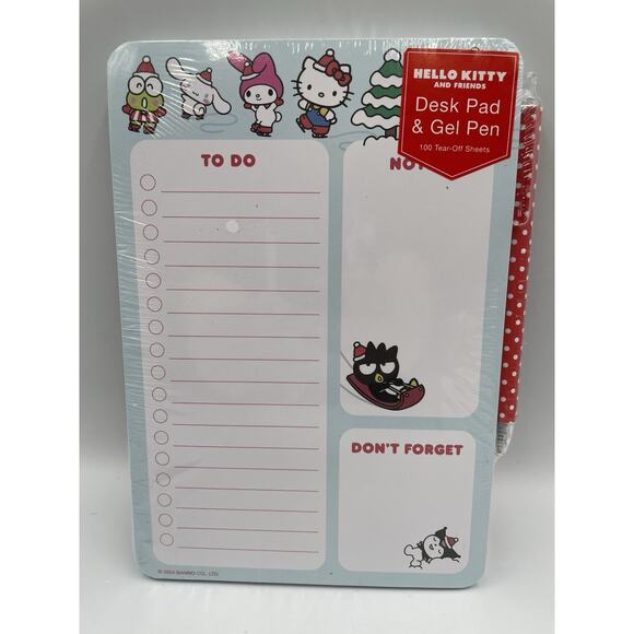 2024 Sanrio Hello Kitty & Friends Christmas Desk Pad Gel Pen Set 100 To Do Notes - Picture 1 of 9